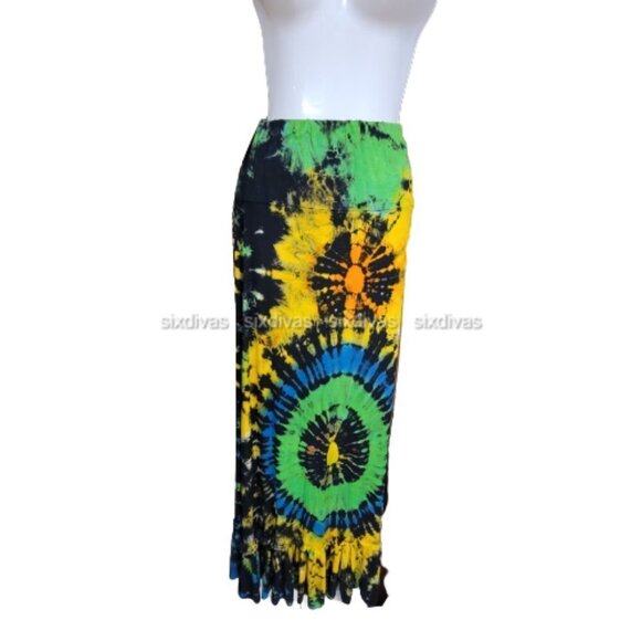 𝅺Long Skirt Colorful Skirt Tie Dye Long Maxi Rayon Skirt' One Size - Picture 4 of 6